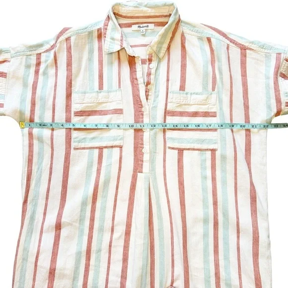 Madewell Courier Stripe Linen Cotton cream multicolor shirt dress Popover Medium - Picture 7 of 8